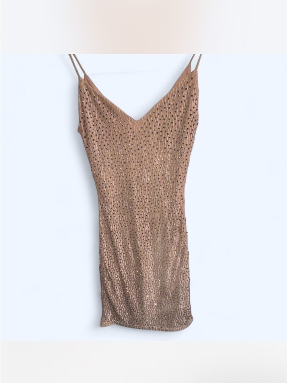 Windsor bodycon  Beige-Tan Dress with rhinestones all over